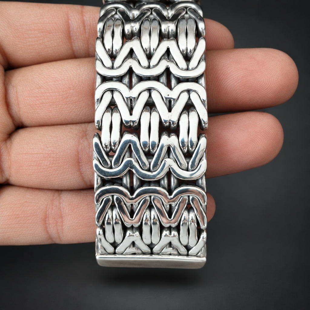 Heavy 999 Silver Byzantine Chain Bracelet for Men