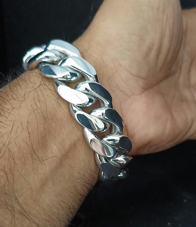 Heavy 999 Solid Silver Bracelet, 20mm Curb Chain, Handmade Jewelry