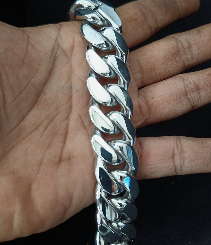 Heavy 999 Solid Silver Bracelet, 20mm Curb Chain, Handmade Jewelry