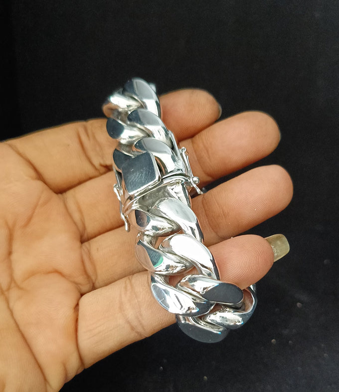 Heavy 999 Solid Silver Bracelet, 20mm Curb Chain, Handmade Jewelry