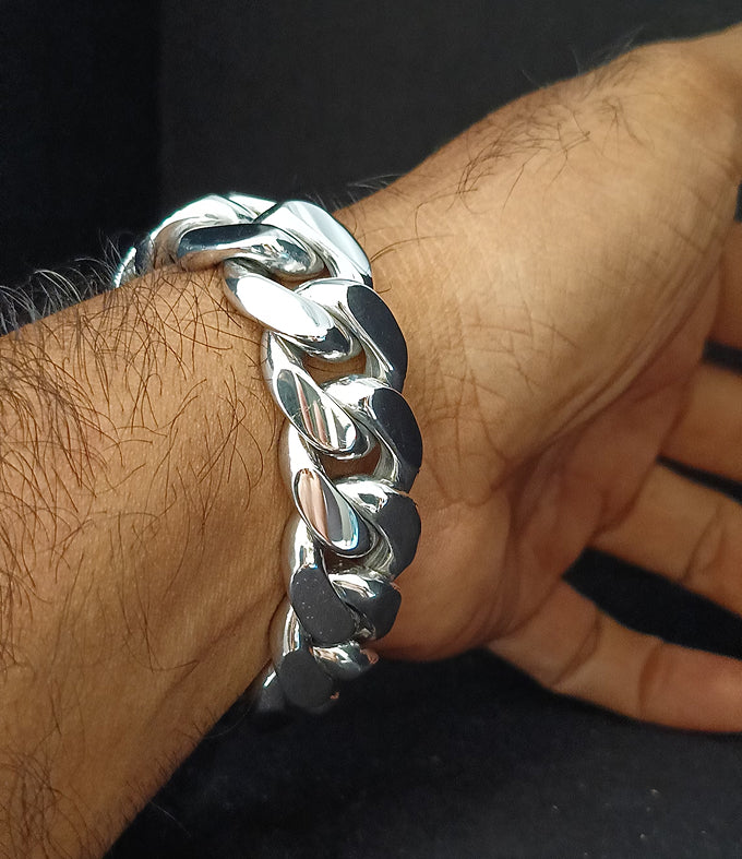 Heavy 999 Solid Silver Bracelet, 20mm Curb Chain, Handmade Jewelry