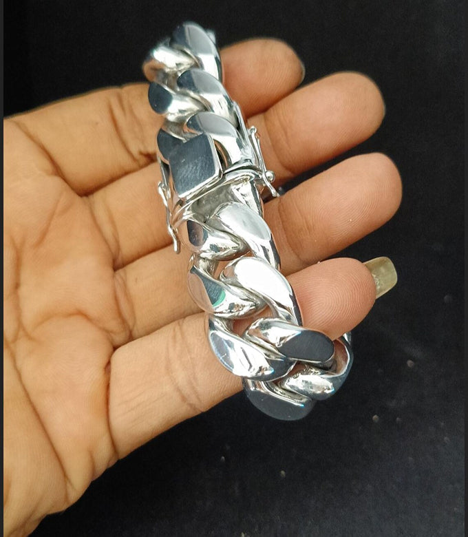 Heavy 999 Solid Silver Bracelet, 20mm Curb Chain, Handmade Jewelry