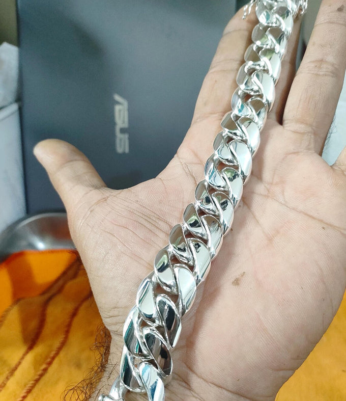 Heavy 999 Solid Silver Bracelet, 20mm Curb Chain, Handmade Jewelry