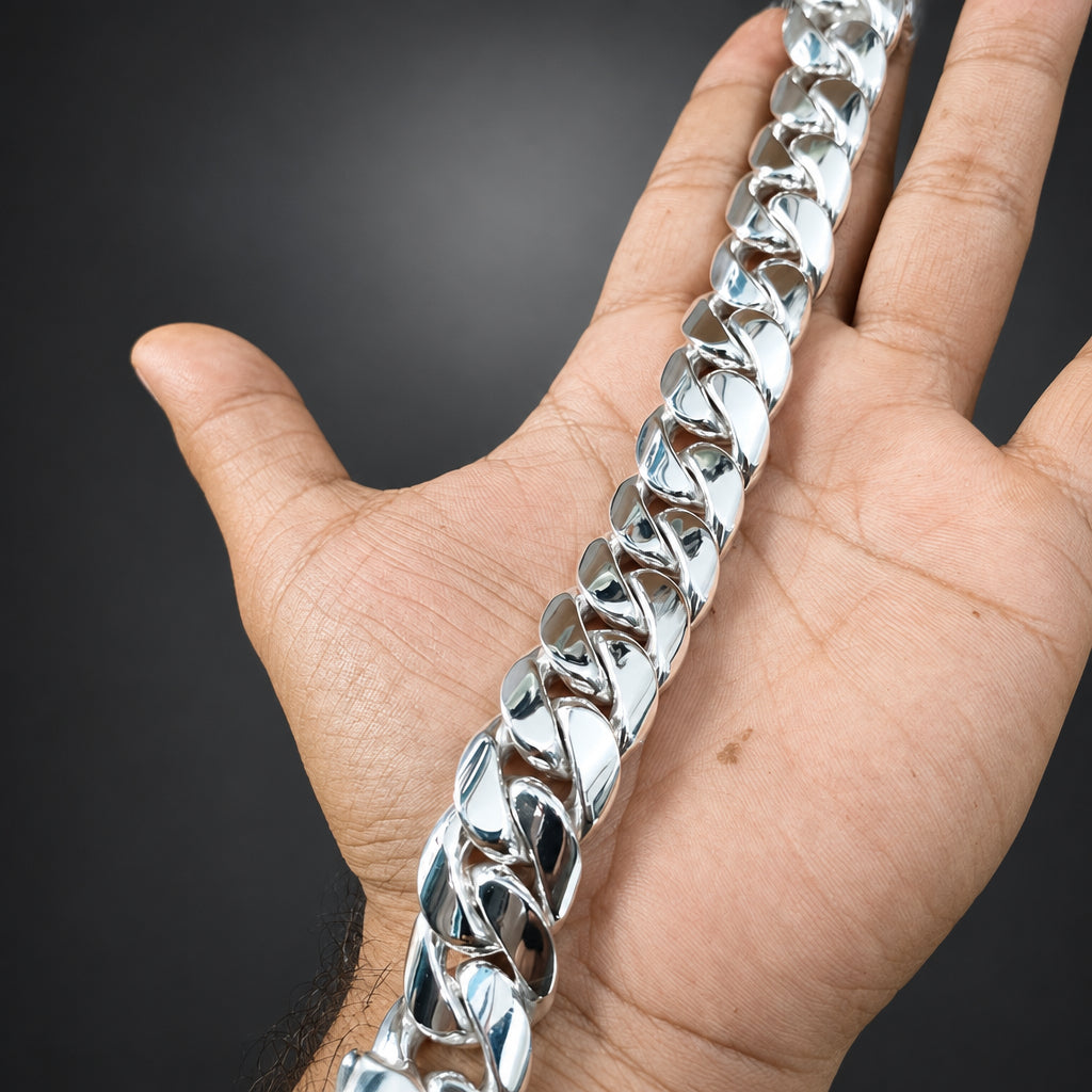 Men’s 999 Pure Silver Curb Chain Bracelet, 20mm Heavyweight