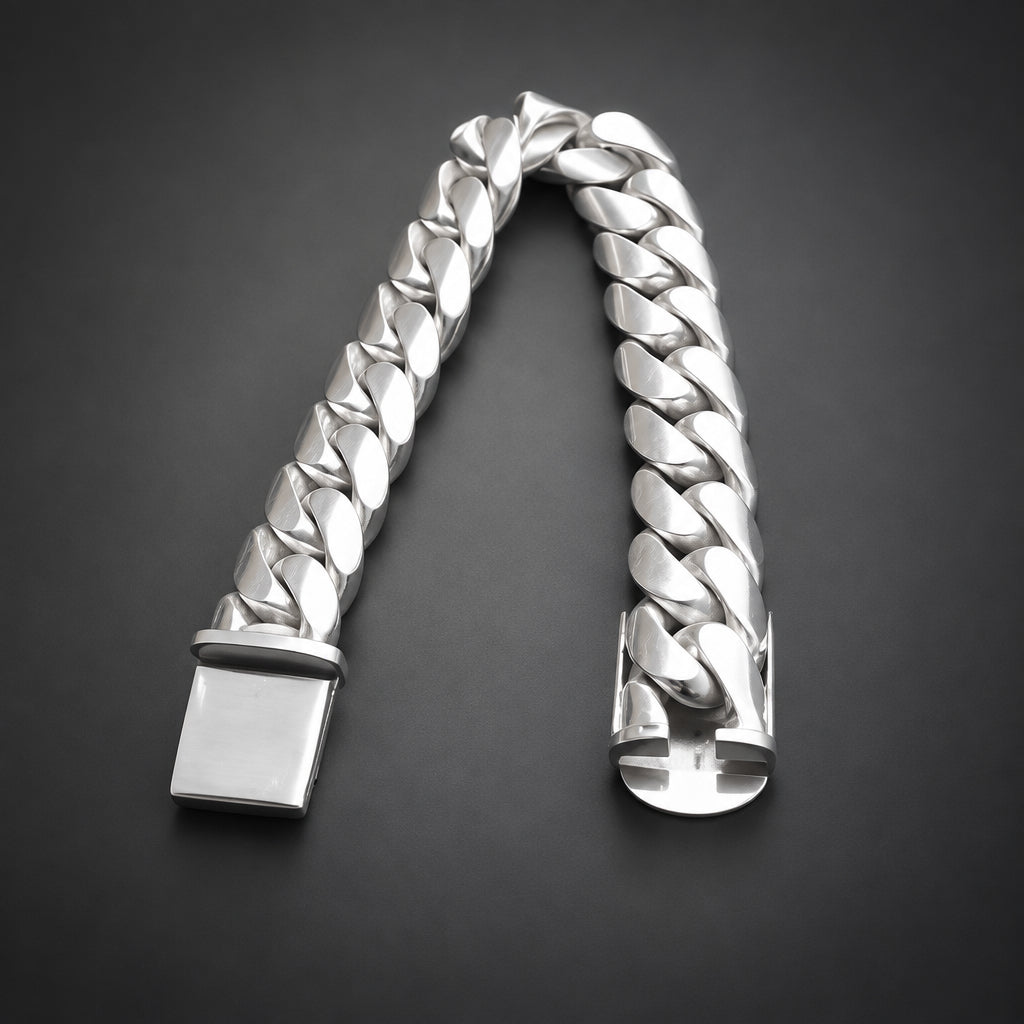 Men’s 999 Pure Silver Curb Chain Bracelet, 20mm Heavyweight