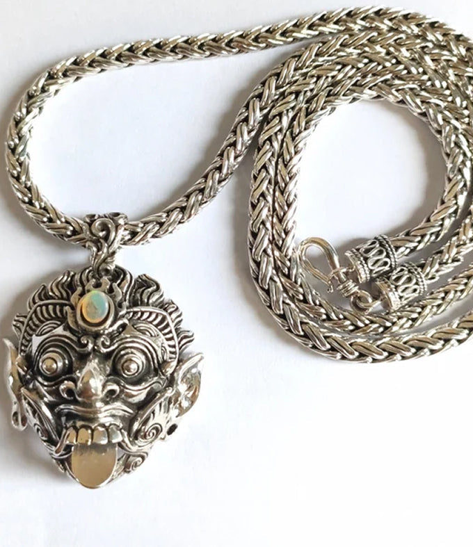 Men's Sterling Silver Rangda Pendant Necklace - Balinese Handmade Jewelry