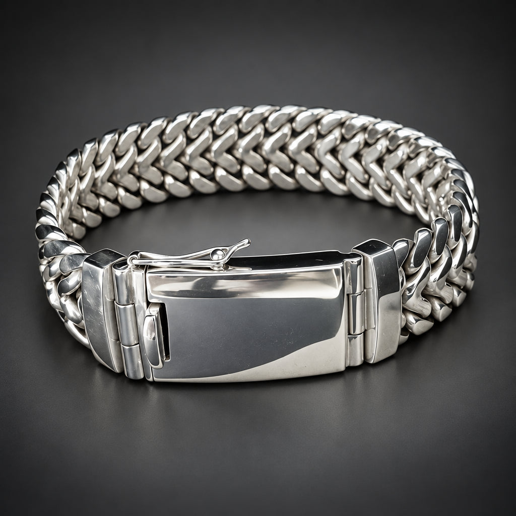 Men’s 999 Fine Silver Thick Chain Bracelet, 20mm Handcrafted
