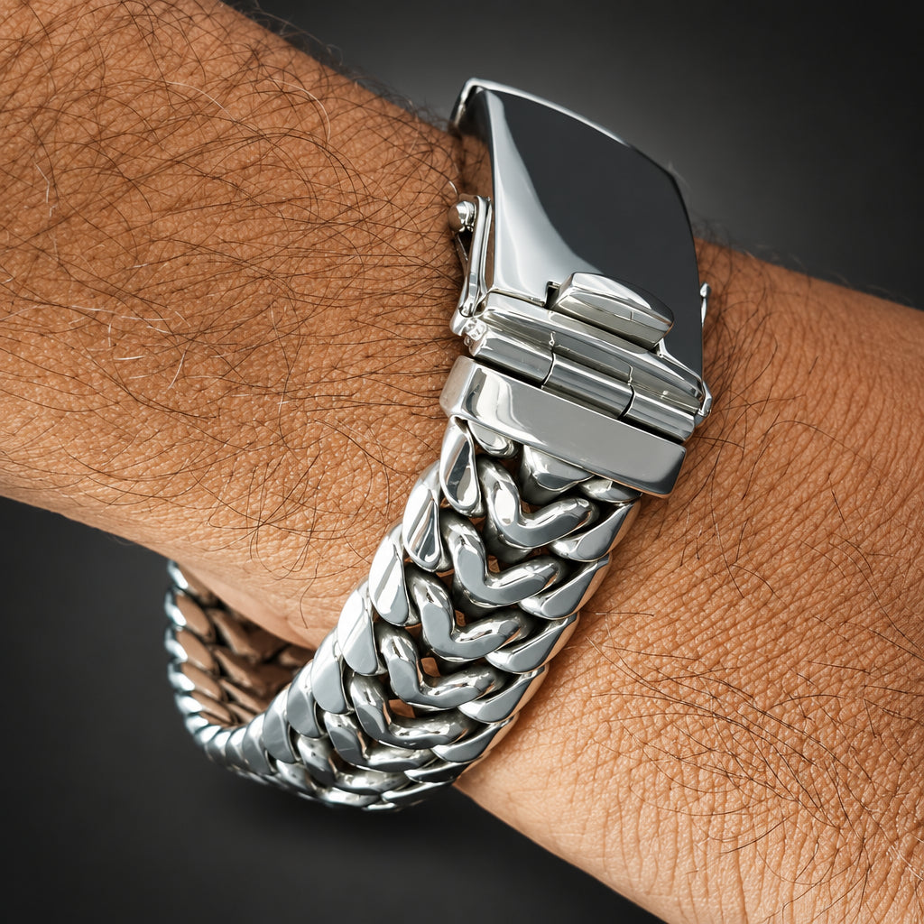 Men’s 999 Fine Silver Thick Chain Bracelet, 20mm Handcrafted