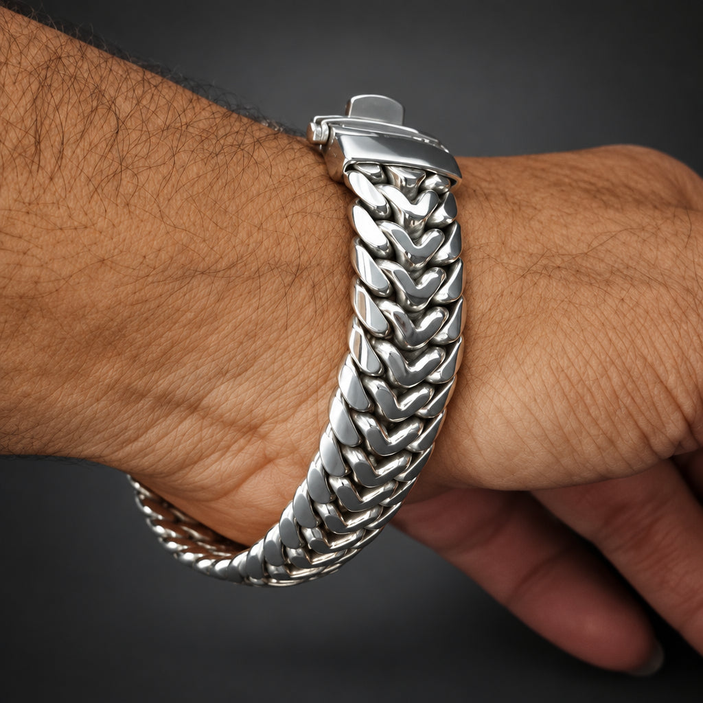 Men’s 999 Fine Silver Thick Chain Bracelet, 20mm Handcrafted