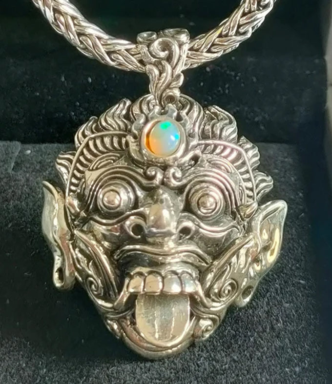 Men's Sterling Silver Rangda Pendant Necklace - Balinese Handmade Jewelry