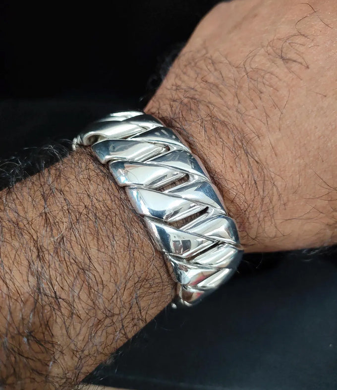 Handmade 999 Silver Curb Chain Bracelet - Heavy Mens Jewelry
