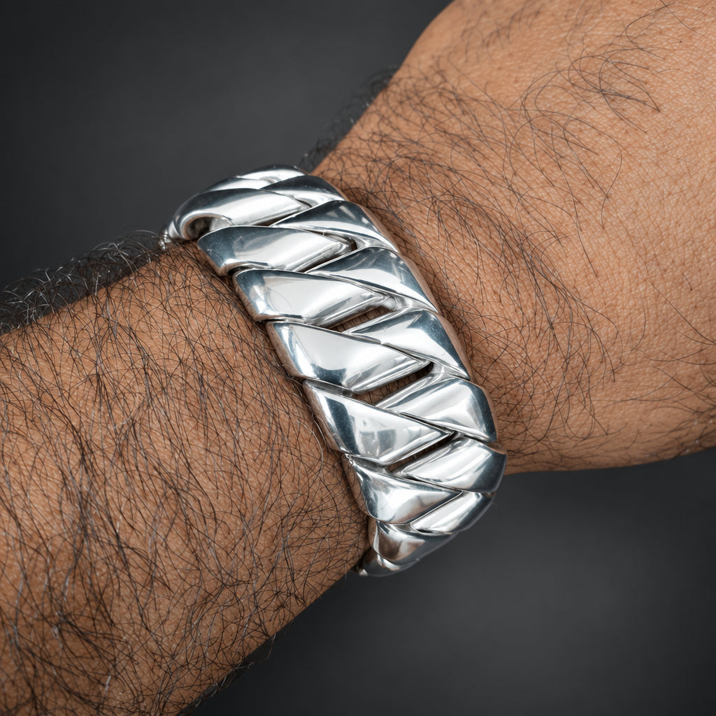 Men’s 999 Fine Silver Curb Chain Bracelet, 25mm Heavyweight