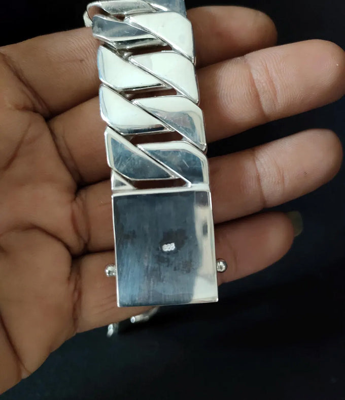 Handmade 999 Silver Curb Chain Bracelet - Heavy Mens Jewelry