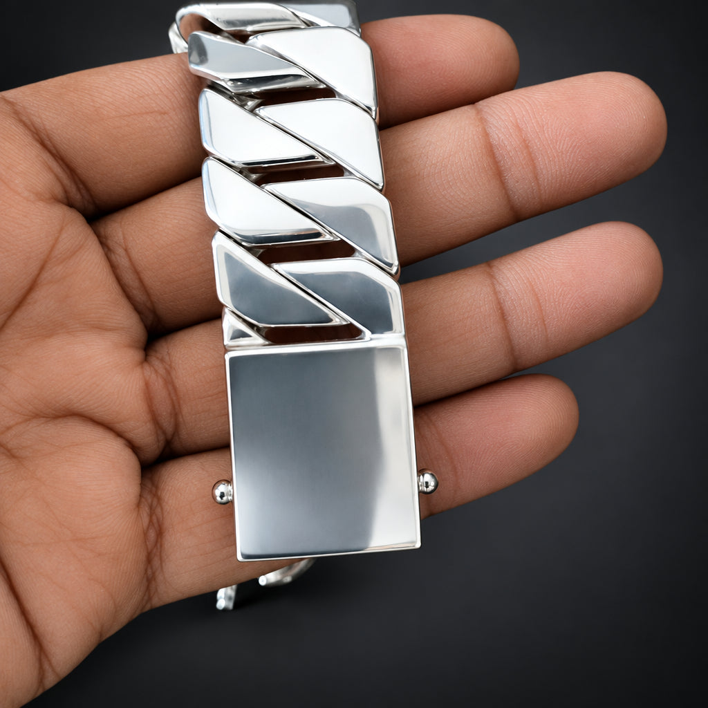 Men’s 999 Fine Silver Curb Chain Bracelet, 25mm Heavyweight
