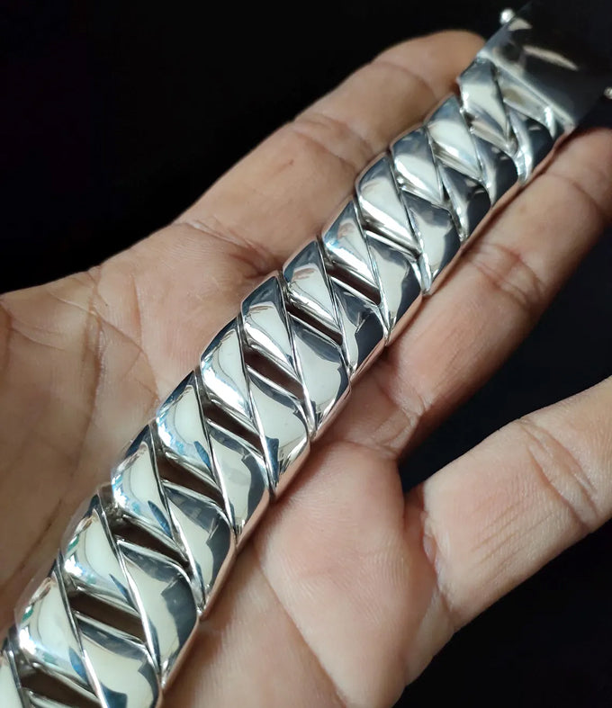 Handmade 999 Silver Curb Chain Bracelet - Heavy Mens Jewelry