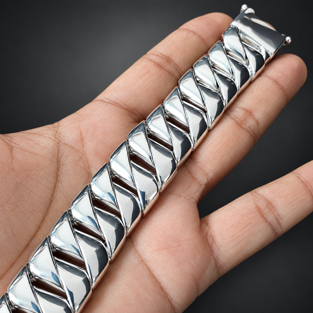 Men’s 999 Fine Silver Curb Chain Bracelet, 25mm Heavyweight