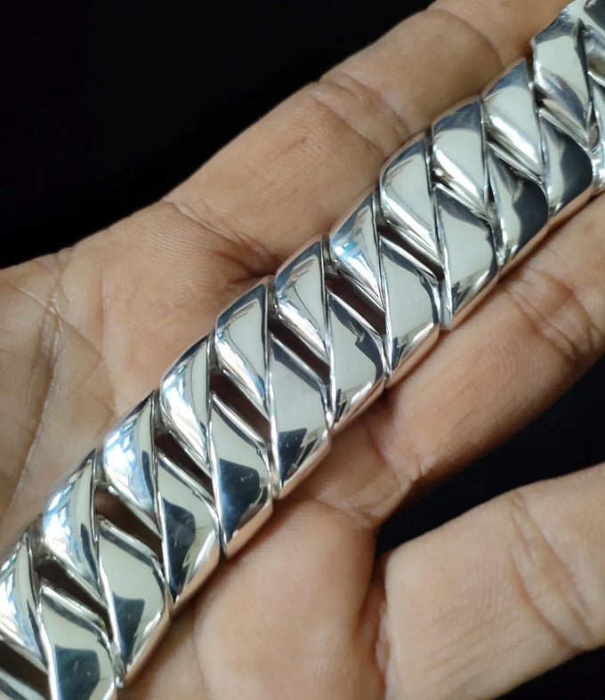 Handmade 999 Silver Curb Chain Bracelet - Heavy Mens Jewelry