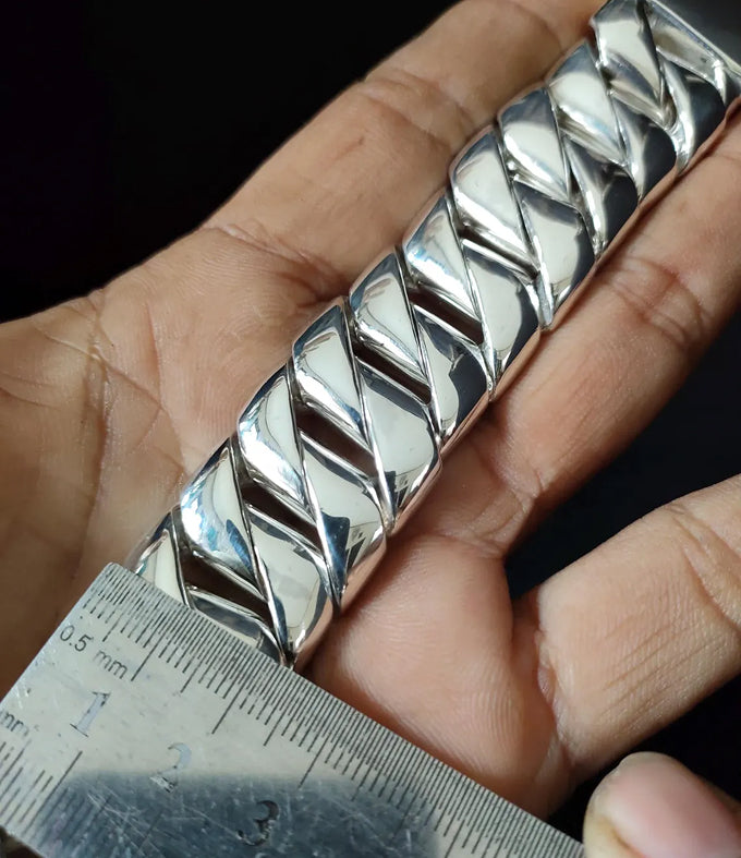 Handmade 999 Silver Curb Chain Bracelet - Heavy Mens Jewelry