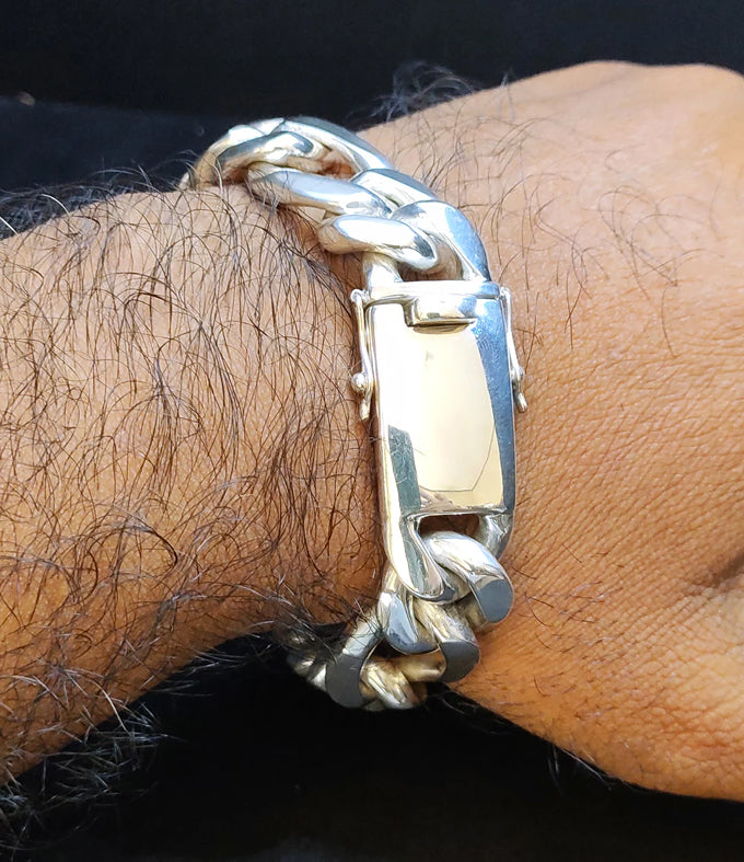 Heavy 999 Pure Silver Figaro Chain Bracelet, Men's Gift