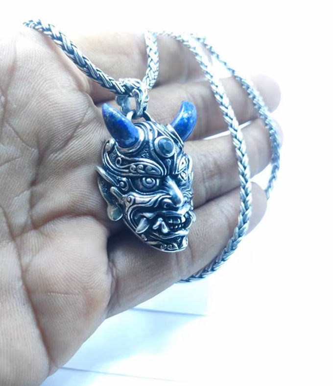 Samurai Pendant, Oni mask Necklace, Japanese jewelry.
