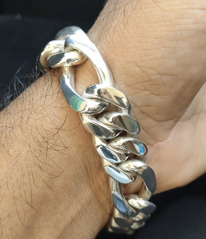 Heavy 999 Pure Silver Figaro Chain Bracelet, Men's Gift