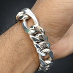 Men’s 999 Fine Silver Figaro Chain Bracelet, 18mm Heavyweight