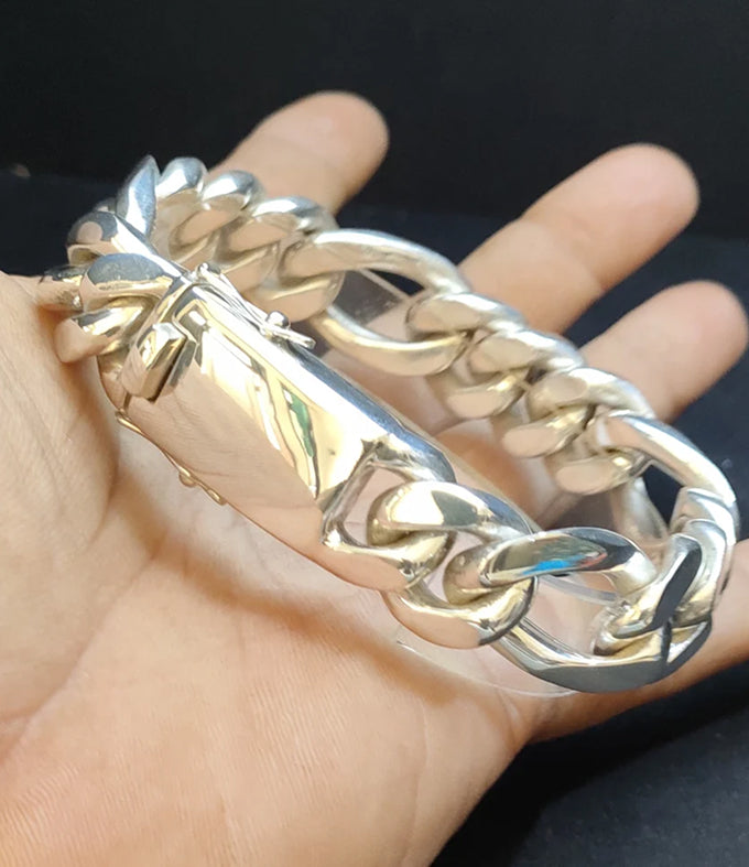 Heavy 999 Pure Silver Figaro Chain Bracelet, Men's Gift