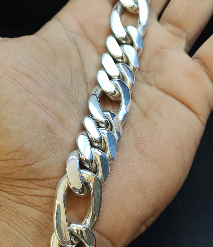 Heavy 999 Pure Silver Figaro Chain Bracelet, Men's Gift