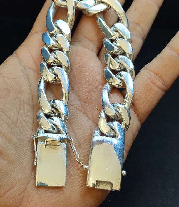 Heavy 999 Pure Silver Figaro Chain Bracelet, Men's Gift