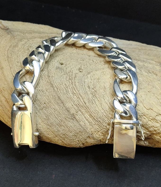 Heavy 999 Pure Silver Figaro Chain Bracelet, Men's Gift