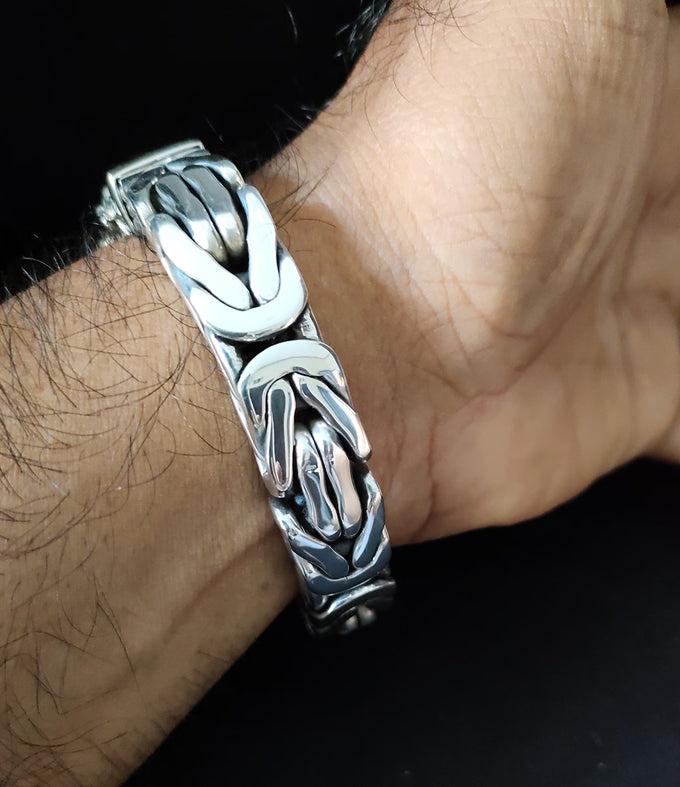14 mm Men's silver bracelet, Byzantine chain Bracelet, handmade jewelry