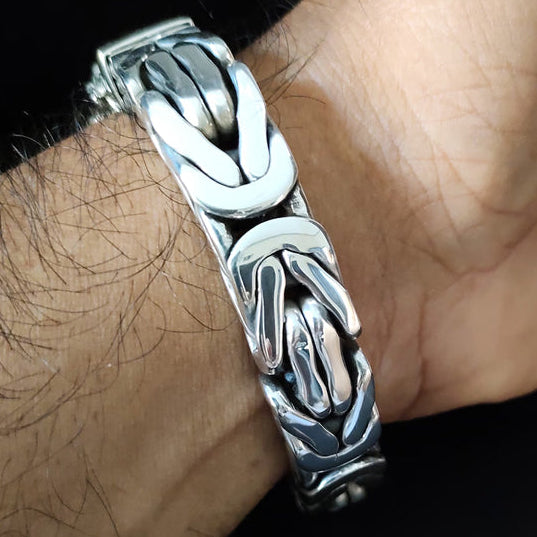 Men’s 999 Fine Silver Byzantine Bracelet, 14mm Heavyweight