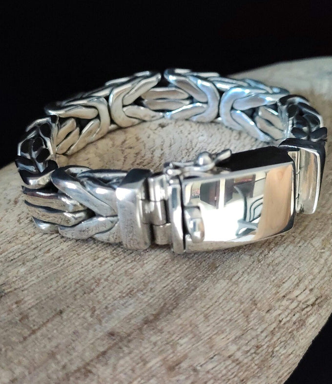 14 mm Men's silver bracelet, Byzantine chain Bracelet, handmade jewelry