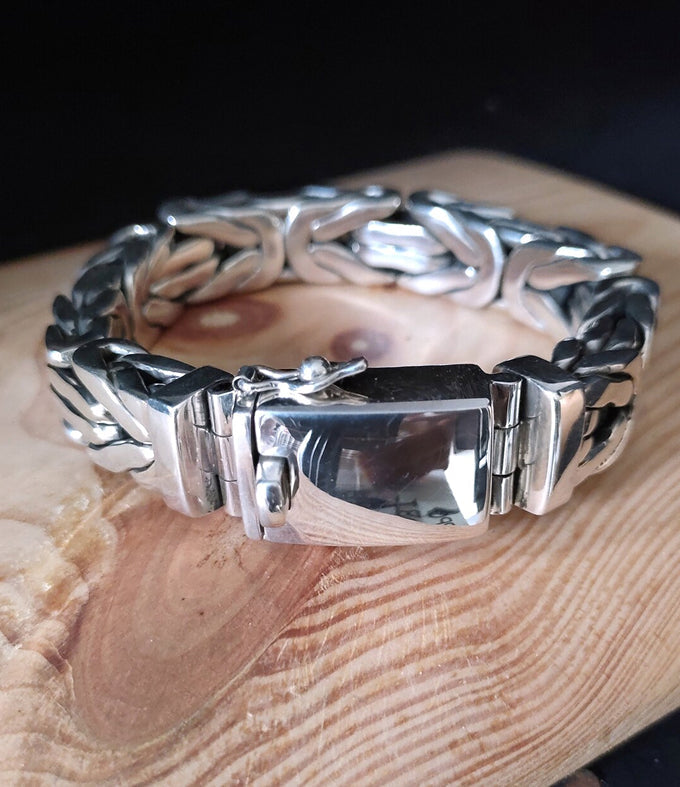 14 mm Men's silver bracelet, Byzantine chain Bracelet, handmade jewelry