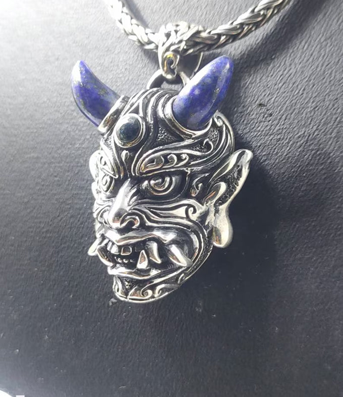 Samurai Pendant, Oni mask Necklace, Japanese jewelry.
