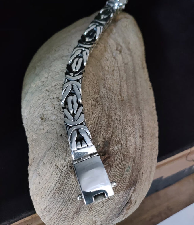 Men’s 999 Fine Silver Byzantine Bracelet, 14mm Heavyweight