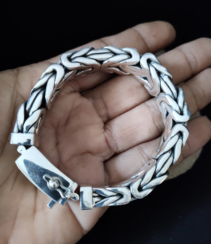 14 mm Men's silver bracelet, Byzantine chain Bracelet, handmade jewelry