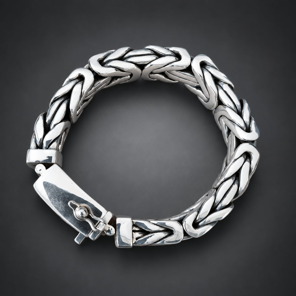 Men’s 999 Fine Silver Byzantine Bracelet, 14mm Heavyweight