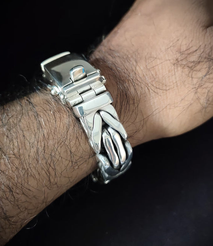 14 mm Men's silver bracelet, Byzantine chain Bracelet, handmade jewelry