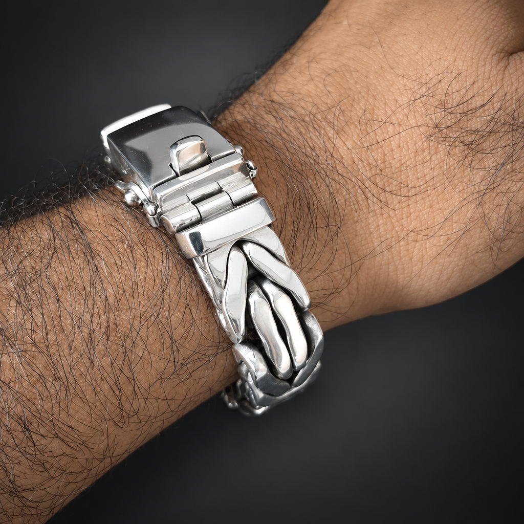 Men’s 999 Fine Silver Byzantine Bracelet, 14mm Heavyweight