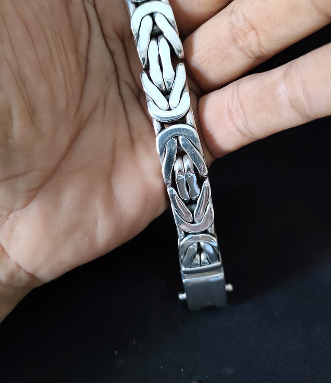 14 mm Men's silver bracelet, Byzantine chain Bracelet, handmade jewelry