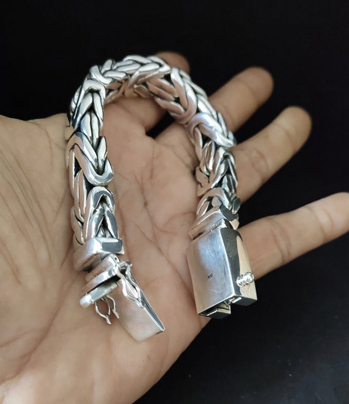 14 mm Men's silver bracelet, Byzantine chain Bracelet, handmade jewelry