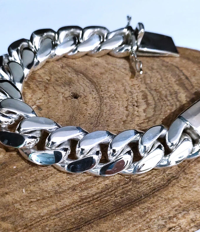 Men's 999 Solid Silver Curb Bracelet, Handmade Chain