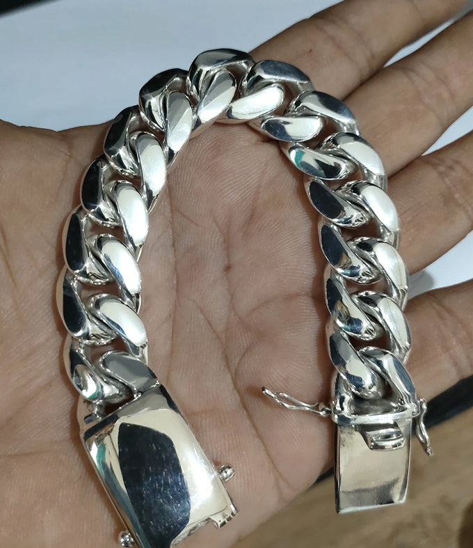 Men's 999 Solid Silver Curb Bracelet, Handmade Chain