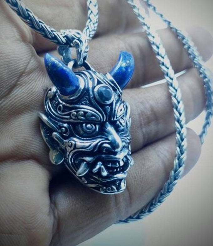 Samurai Pendant, Oni mask Necklace, Japanese jewelry.