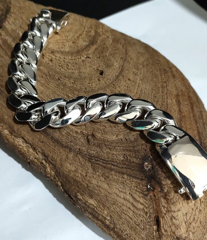 Men's 999 Solid Silver Curb Bracelet, Handmade Chain