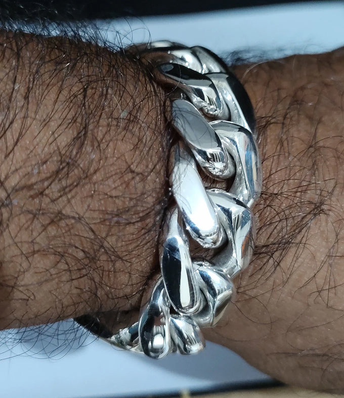 Men's 999 Solid Silver Curb Bracelet, Handmade Chain