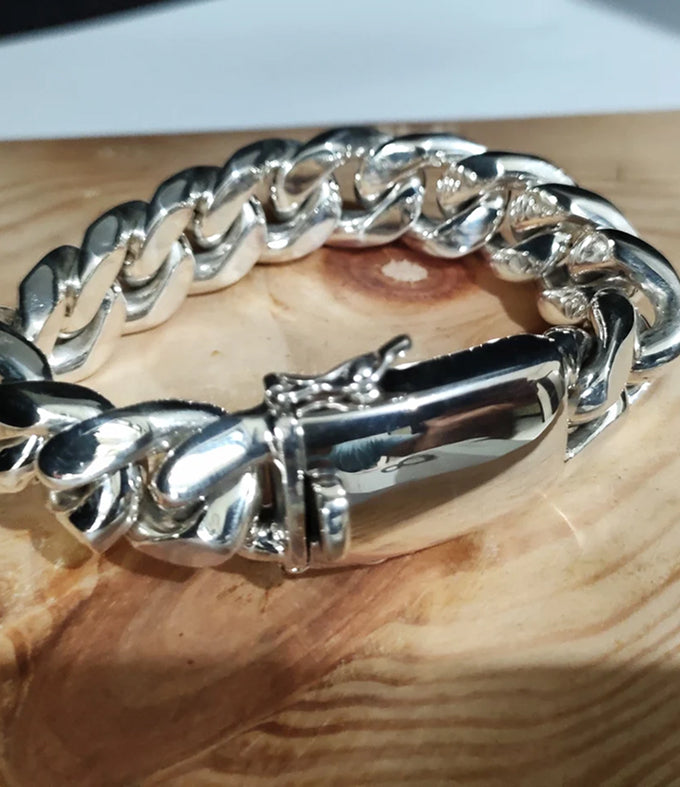 Men's 999 Solid Silver Curb Bracelet, Handmade Chain