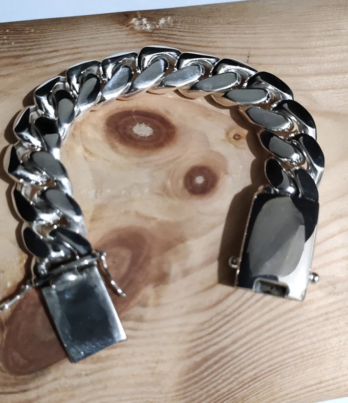 Men's 999 Solid Silver Curb Bracelet, Handmade Chain