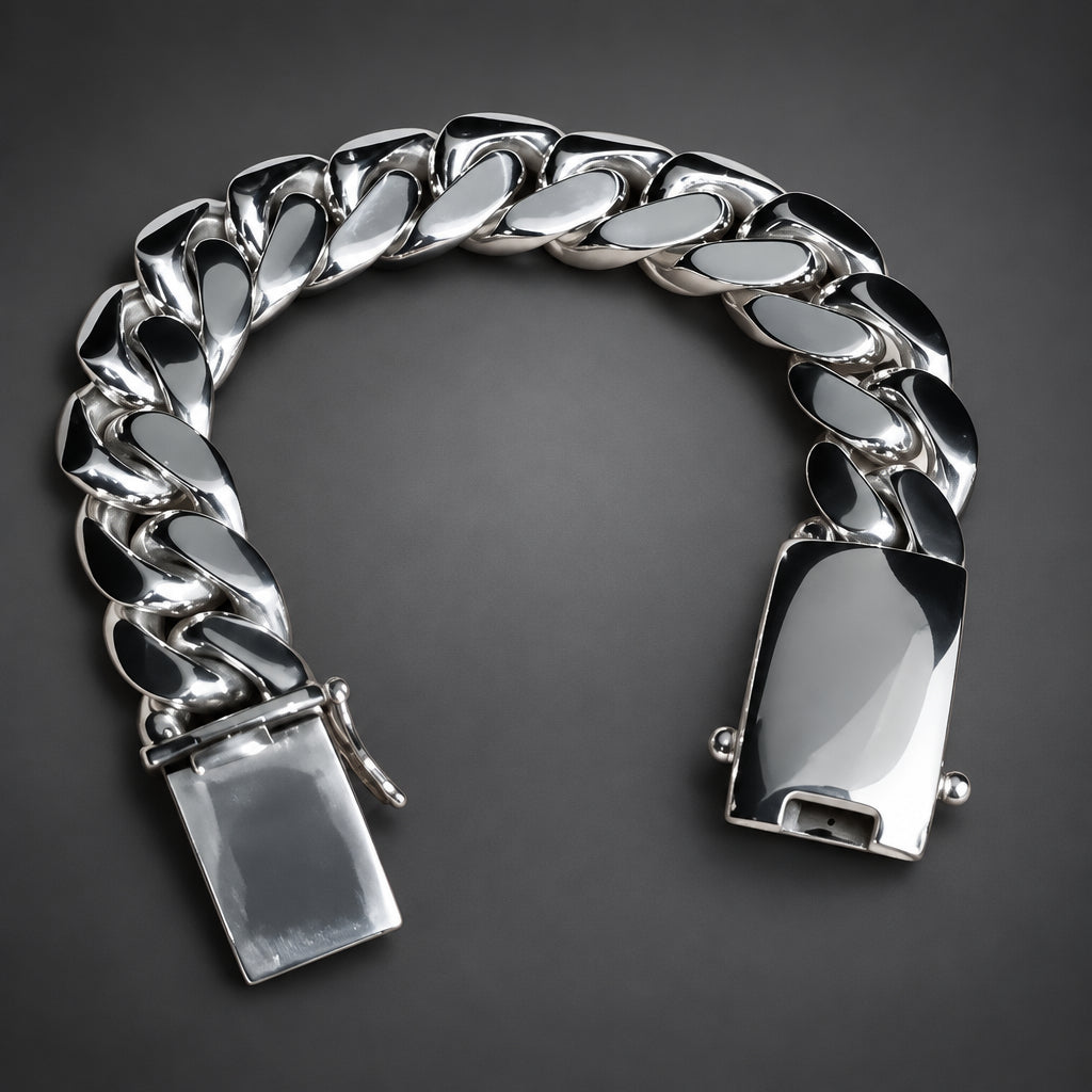 Men’s 999 Pure Silver Curb Chain Bracelet, 18mm Heavyweight